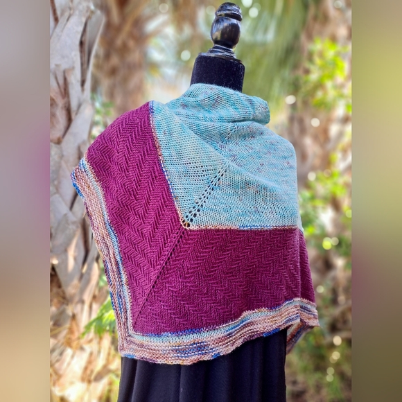 Hand Crafted OOAK Contemporary Elegant Striped Merino Wool Blue Purpl Knit Scarf - Picture 6 of 16